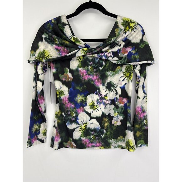 Rachel By Rachel Roy Floral On Off Shoulder Top Long Sleeve Black Small NEW - Picture 5 of 5